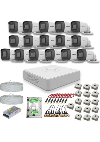 2mp 16 kameralı Dış ortam AHD HD-TVI Full Kamera Seti 500GB Disk