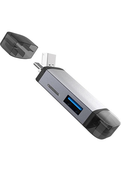 6 In 1 Usb, Type-C, Mikro USB To Usb2.0/tf/sd Kart Okuyucu 3 Port Hub Adaptör Çevirici