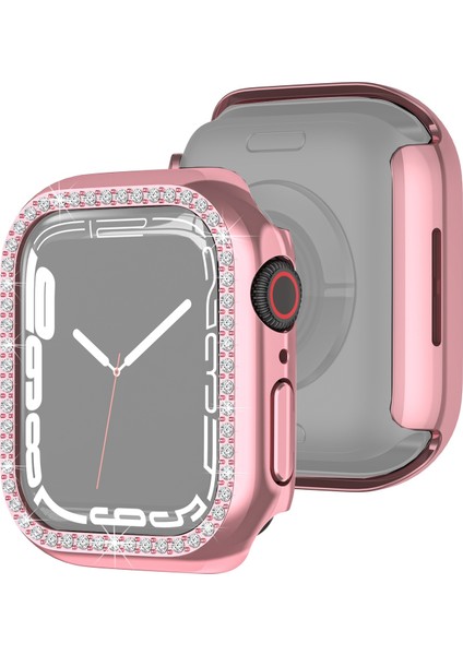 Apple Watch Uyumlu Serisi Için Pc Tek Sıra Elmas Kılıf 7 45 mm Gül Pembe (Yurt Dışından)