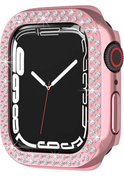 Çift Satırlar Elmas Pc Kılıf Apple Watch Uyumlu Serisi 7 41 mm Gül Pembe (Yurt Dışından)