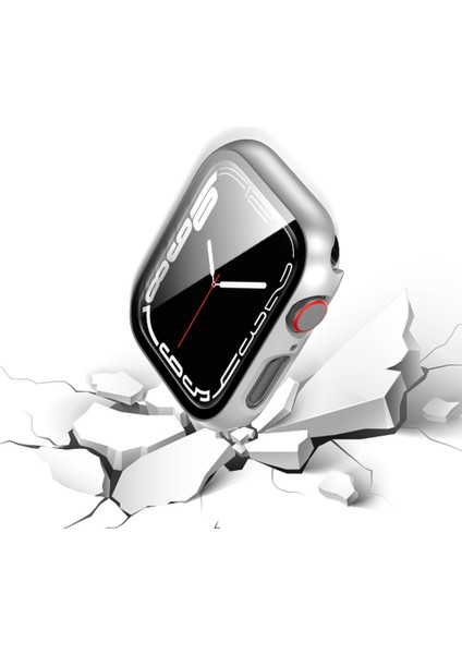 Çerçeve + Temperli Cam Koruyucu Kılıf Apple Watch Uyumlu Series 7 41 mm Gümüş (Yurt Dışından) fiyatları