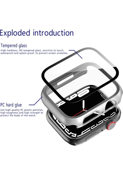 Çerçeve + Temperli Cam Koruyucu Kılıf Apple Watch Uyumlu Series 7 41 mm Gümüş (Yurt Dışından) modelleri