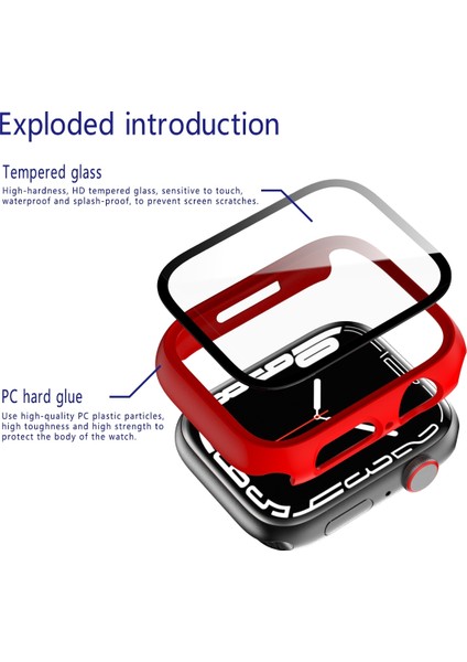 Çerçeve + Temperli Cam Koruyucu Kılıf Apple Watch Uyumlu Series 7 41 mm Kırmızı (Yurt Dışından) modelleri