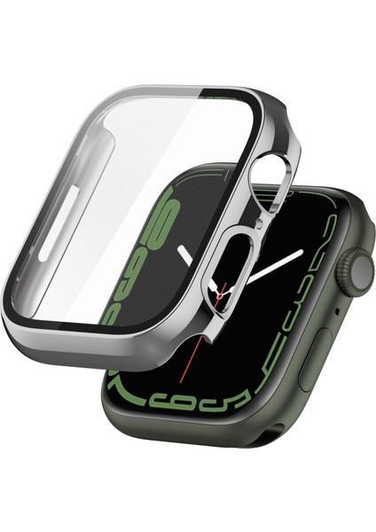 Kılıf Temperli Cam Filmi ile Apple Watch Uyumlu Series 7 45 mm Gümüş (Yurt Dışından)