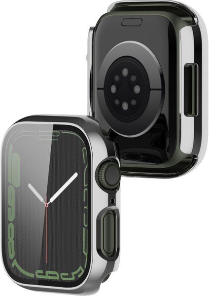 Kılıf Temperli Cam Filmi ile Apple Watch Uyumlu Series 7 45 mm Gümüş (Yurt Dışından)