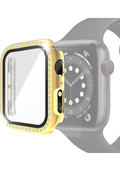 Pc Tek Sıra Elmas Kılıf ile Temperli Cam Filmi ile Apple Watch Uyumlu Serisi 3 & 2 & 1 38 mm Altın (Yurt Dışından)