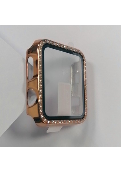 Pc Tek Sıra Elmas Kılıf ile Temperli Cam Filmi ile Apple Watch Uyumlu Serisi 3 & 2 & 1 38 mm Altın (Yurt Dışından)