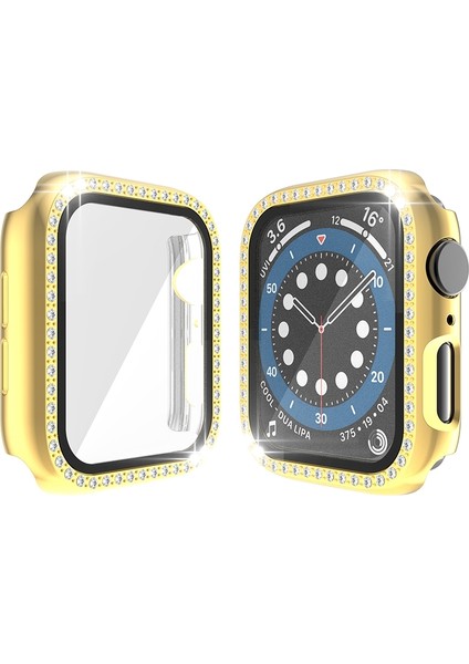 Pc Tek Sıra Elmas Kılıf ile Temperli Cam Filmi ile Apple Watch Uyumlu Serisi 3 & 2 & 1 38 mm Altın (Yurt Dışından)