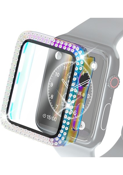Çift Satırlar Elmas Pc Kılıf Temperli Cam Filmi ile Apple Watch Uyumlu Serisi 6 & Se & 5 & 4 40 mm Renkli (Yurt Dışından)