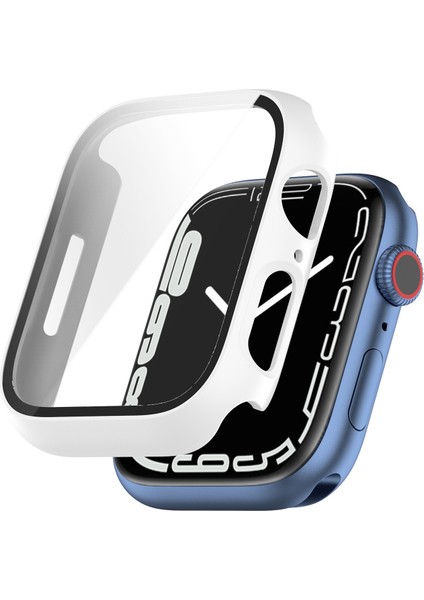 Pc Kılıf Temperli Cam Filmi ile Apple Watch Uyumlu Series 7 45 mm Beyaz (Yurt Dışından)