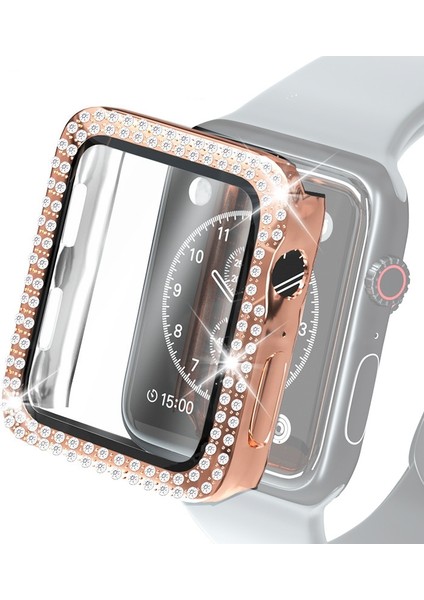 Çift Satırlar Elmas Pc Kılıf Temperli Cam Filmi ile Apple Watch Uyumlu Serisi 6 & Se & 5 & 4 40 mm Gül Altın (Yurt Dışından)