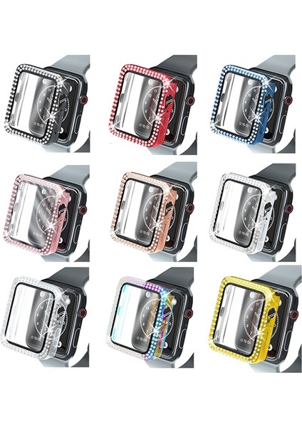 Çift Satırlar Elmas Pc Kılıf Temperli Cam Filmi ile Apple Watch Uyumlu Serisi 6 & Se & 5 & 4 40 mm Gül Altın (Yurt Dışından)