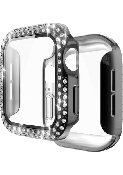 Çift Satırlar Elmas Pc Kılıf Temperli Cam Filmi ile Apple Watch Uyumlu Serisi 6 & Se & 5 & 4 40 mm Gül Altın (Yurt Dışından)