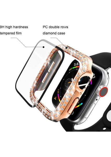 Çift Satırlar Elmas Pc Kılıf Temperli Cam Filmi ile Apple Watch Uyumlu Serisi 6 & Se & 5 & 4 40 mm Gül Altın (Yurt Dışından)