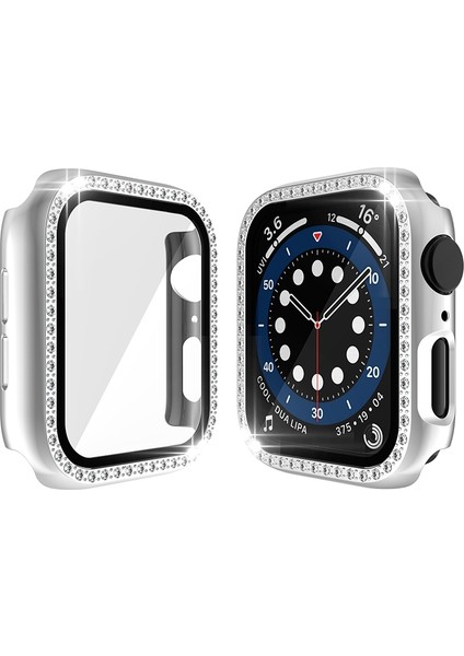 Pc Tek Sıra Elmas Kılıf Temperli Cam Filmi ile Apple Watch Uyumlu Serisi 6 & Se & 5 & 4 44 mm Gümüş (Yurt Dışından)