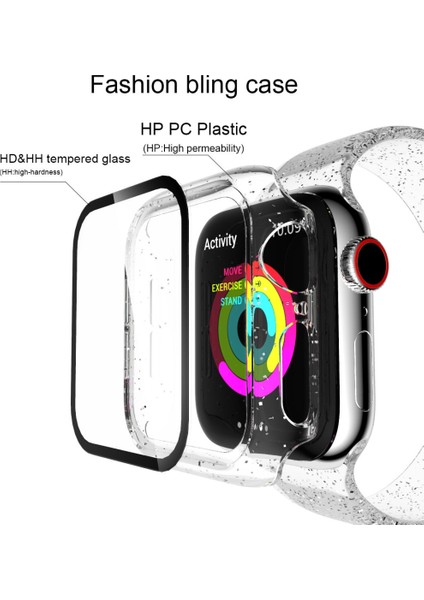 Apple Watch Uyumlu Serisi 5 & 4 44 mm Glitter Toz Pc + Temperli Cam Ekran Filmi Entegre Kasa Gümüş (Yurt Dışından) fırsatları
