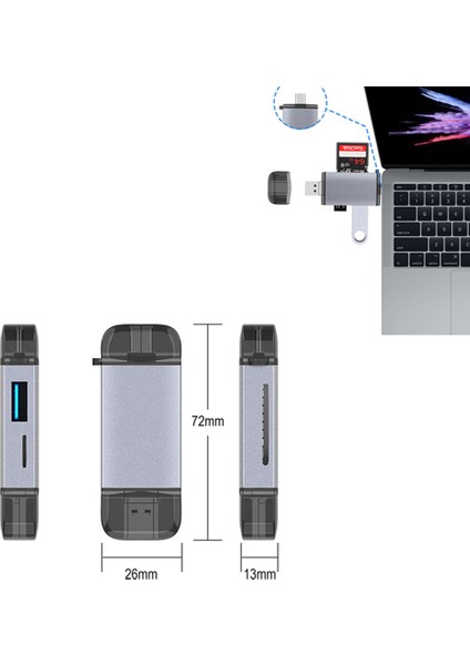 6 In 1 Usb, Type-C, Mikro USB To Usb2.0/tf/sd Kart Okuyucu 3 Port Hub Adaptör Çevirici