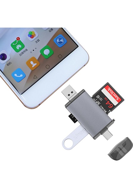 6 In 1 Usb, Type-C, Mikro USB To Usb2.0/tf/sd Kart Okuyucu 3 Port Hub Adaptör Çevirici