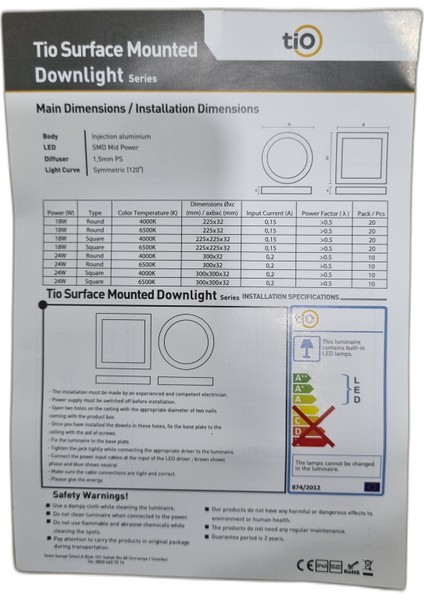 Tio Led Downlıght Sıva Üstü 24W 1680LM 4000K Yuvarlak IP40(GÜNIŞIĞI)