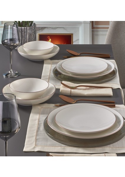Atina 24 Parça 6 Kişilik Bone Yemek Takımı - Copper Bakır