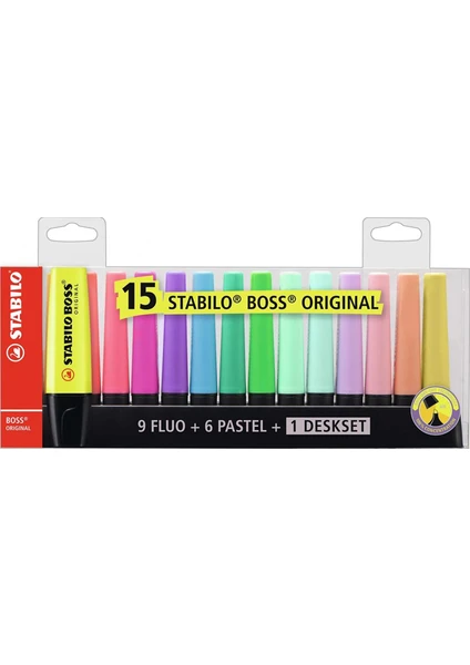 Boss Original Deskset Işaretleme Kalemi Masa Seti 9 Fosforlu 6 Pastel 15 Renk