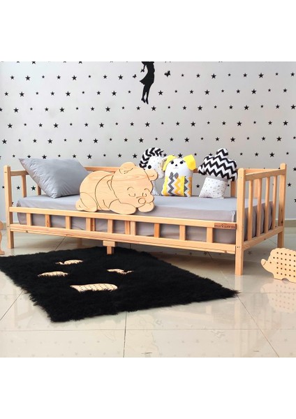 Ayıcıklı Montessori Yatak Ahşap Karyola Bebek Beşiği fırsatları