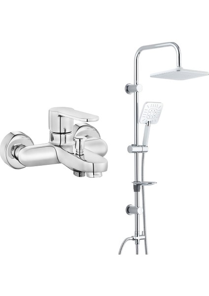 Eca Nita Banyo Bataryası+T-May Banyo Çamlıca Kare Tepe Duş Takımı Seti Paslanmaz Krom