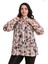 Büyük Beden Çiçek Desenli Kendinden Fularlı Manşetli Somon Şifon Gömlek 2