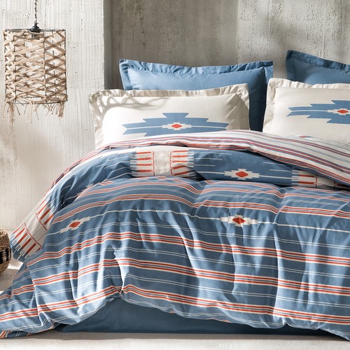 Yataş Bedding Nomi Ranforce Çift Kişilik Nevresim Seti - Indigo