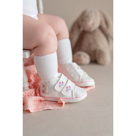 First Step Tavşan Kız Bebek Cırtcırtlı Patik Ayakkabı