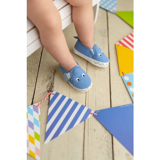 First Step Mavi Canavar Nakışlı Bebek Cırtcırtlı Patik Ayakkabı