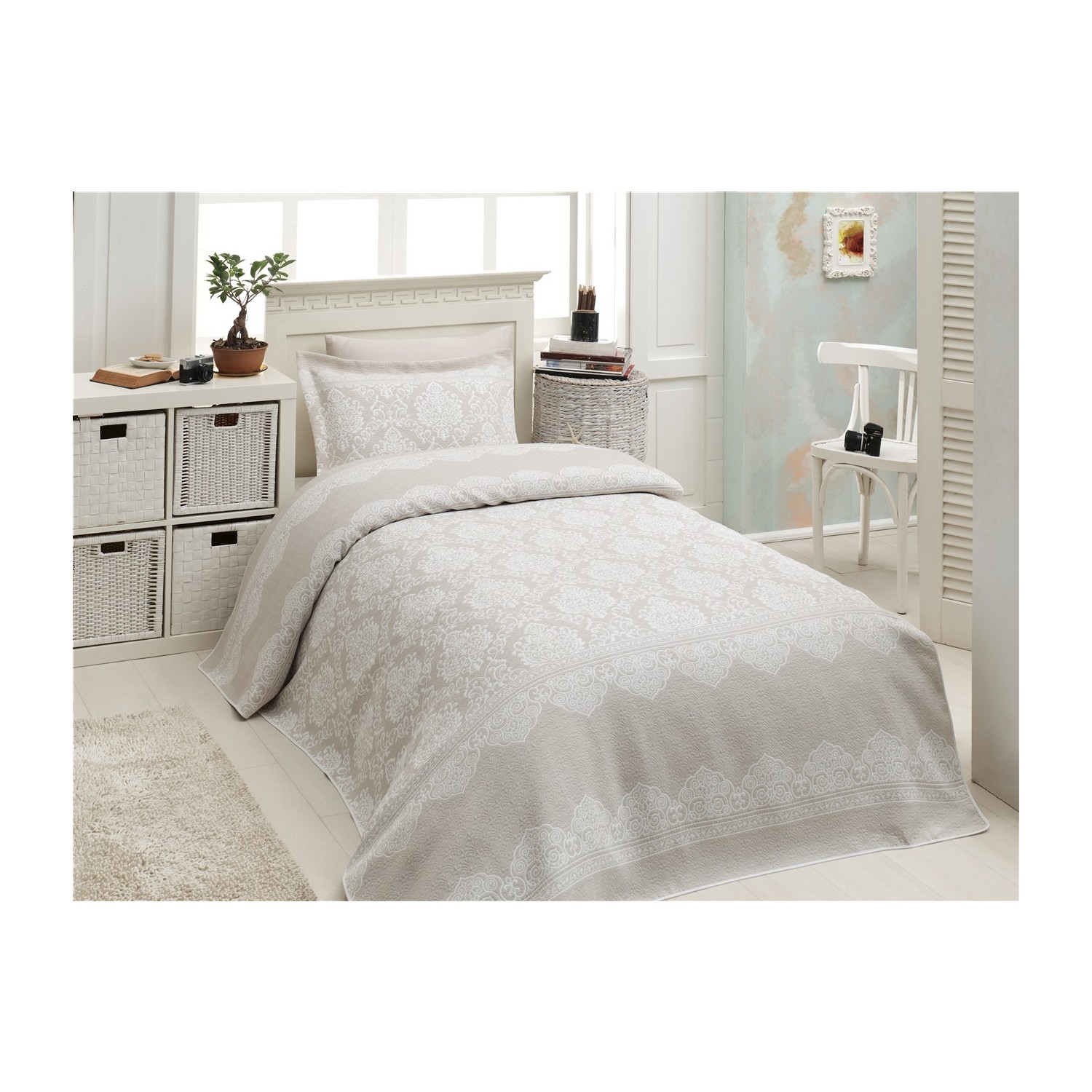 Dantela Vita Jakarlı Tek Kişilik Yatak Örtüsü Ela Bej Fiyatı Dantela Vita Jakarlı Tek Kişilik Yatak Örtüsü Ela Bej Fiyatı