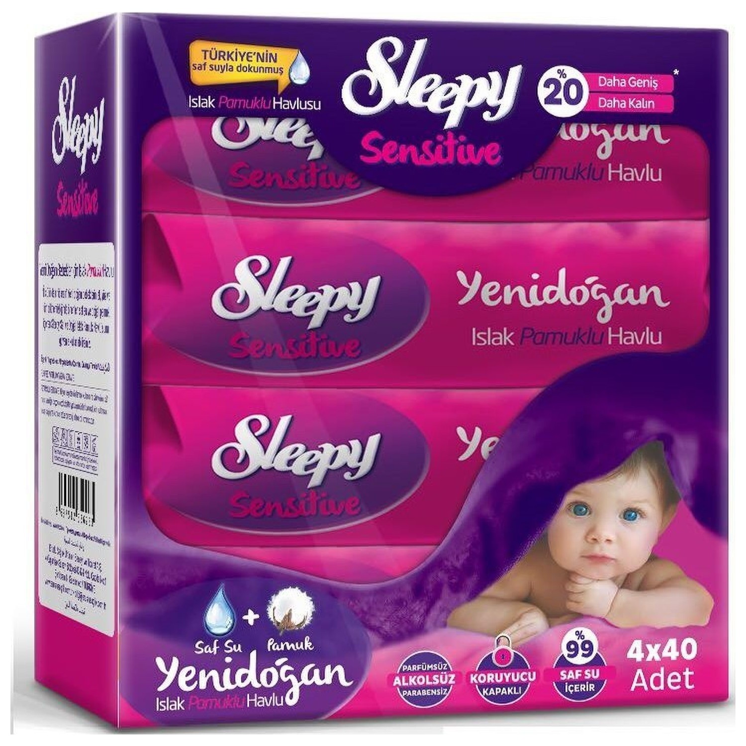 Sleepy Sensitive Yenidoğan Islak Pamuklu Mendil 4 Adet (4x40 Fiyatı