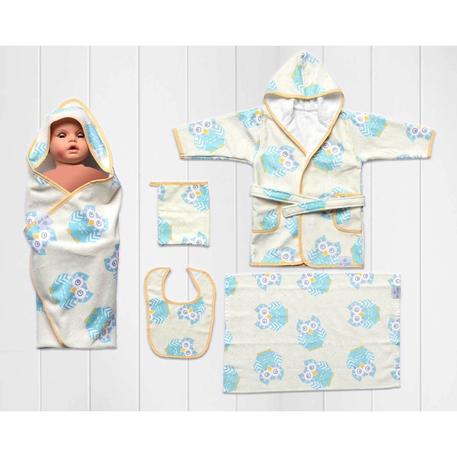 Airycot Baskılı Bebek Bornoz Seti Baykuş Fiyatı