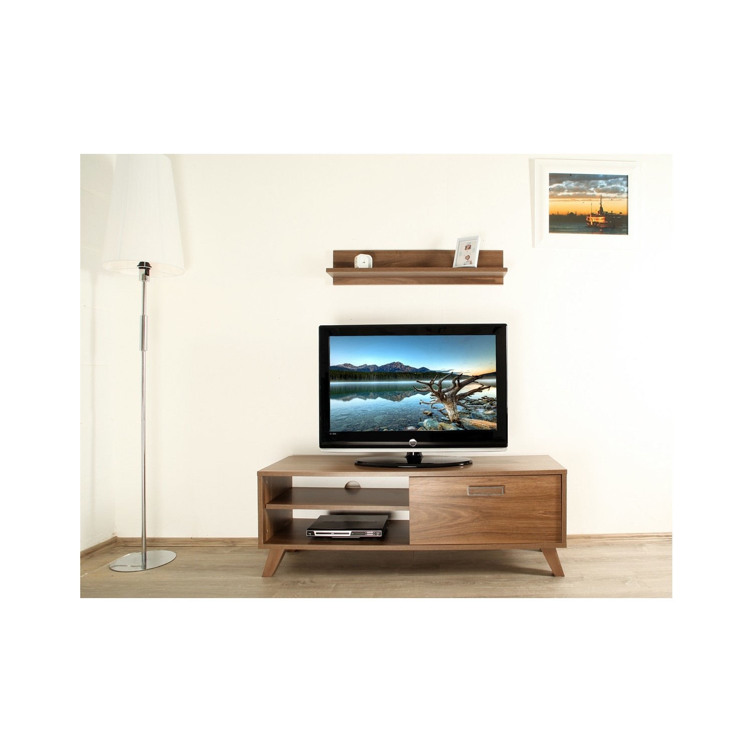 Ankara Mobilya Alfa Ceviz Raflı 120 Cm Tv Sehpası Fiyatı