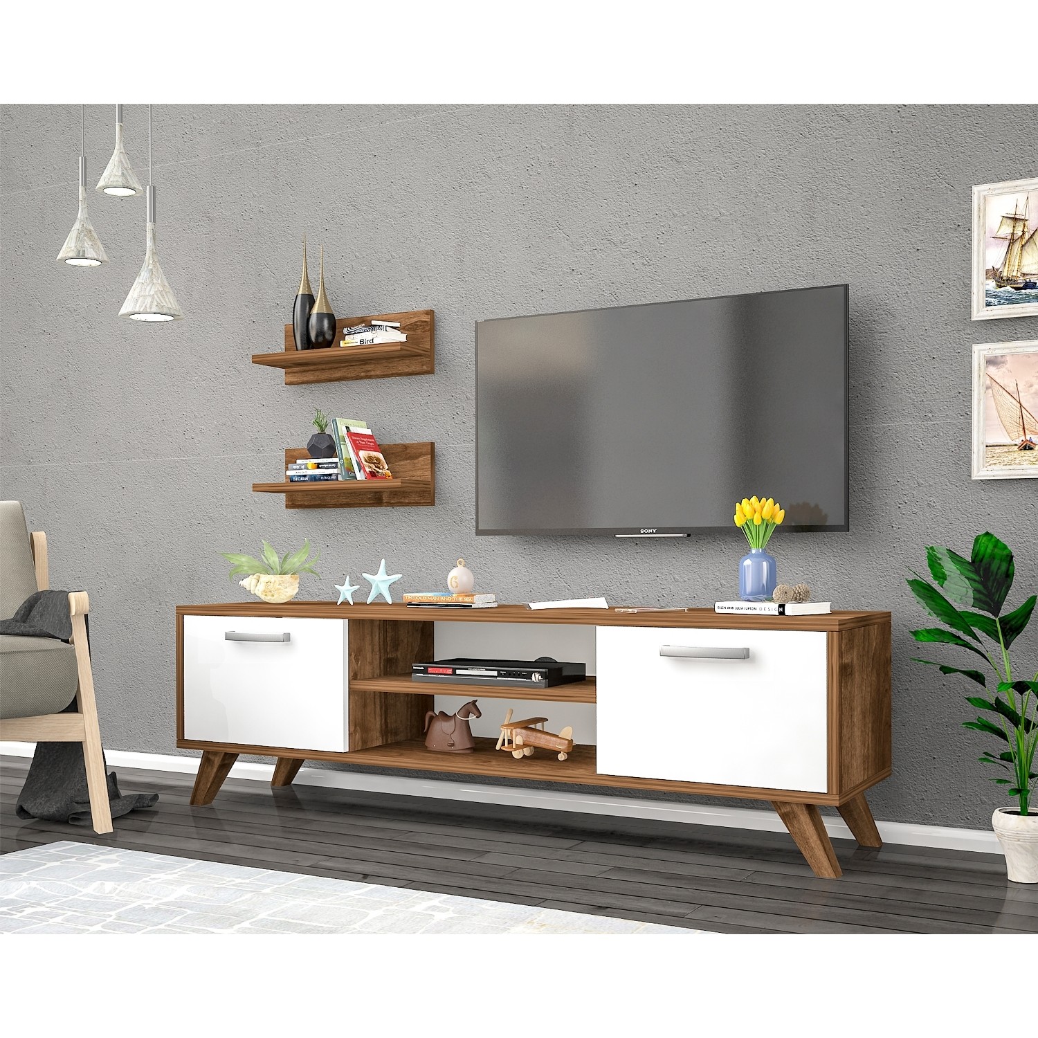 Ankara Mobilya Delta Ceviz Beyaz 2 Raflı 140 Cm Tv Sehpası Fiyatı