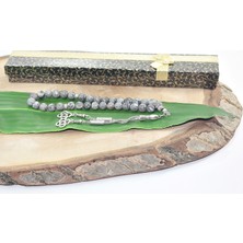 Rd Ekoavm Çift Püskül Kazaz Uçlu Küre Kesim 8 mm Tesbih Damarlı Gri Akik Tespih Rdt2102