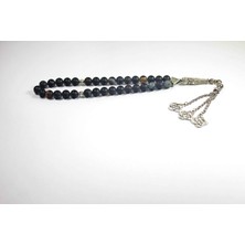 Rd Ekoavm Üç Püskül Kazaz Uçlu Küre Kesim Tesbih 8 mm Siyah Damarlı Akik Tespih Rdt12147