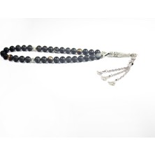 Rd Ekoavm Üç Püskül Tuğra Uçlu Küre Kesim Tesbih 8 mm Siyah Damarlı Akik Tespih Rdt12157