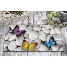 Olunca Olunca Renkli Kelebekler Taş Tasarım Kapı Önü ve Ev İçi Paspas 45x75 cm