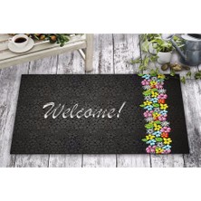 Olunca Olunca Çiçekli Welcome Tasarım Kapı Önü ve Ev İçi Paspas 45x75 cm