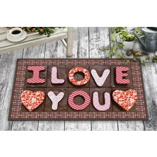 Olunca Olunca I Love You Çikolata Tasarım Kapı Önü ve Ev İçi Paspas 45x75 cm