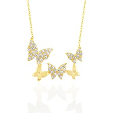 Lilarote Kelebek Ailesi Taşlı 14 Ayar Altın Kolye