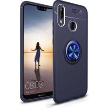 Case 4U Huawei P20 Lite Kılıf Yüzüklü Darbeye Dayanıklı (Mıknatıslı Araç Tutucu Uyumlu) Lacivert