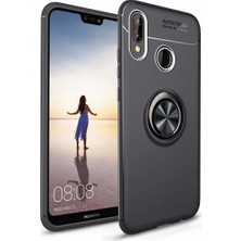 Case 4U Huawei P20 Lite Kılıf Yüzüklü Darbeye Dayanıklı (Mıknatıslı Araç Tutucu Uyumlu) Siyah