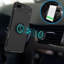 Case 4U Apple iPhone 7-8 Plus Kılıf Yüzüklü Darbeye Dayanıklı (Mıknatıslı Araç Tutucu Uyumlu) Siyah