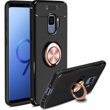 Case 4U Samsung Galaxy S9 Uyumlu Kılıf Yüzüklü Darbeye Dayanıklı (Mıknatıslı Araç Tutucu Uyumlu) Siyah - Rose Gold