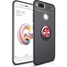 Case 4U Xiaomi Mi 5X-A1 Kılıf Yüzüklü Darbeye Dayanıklı (Mıknatıslı Araç Tutucu Uyumlu) Siyah - Kırmızı