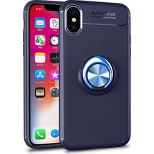 Case 4U Apple iPhone X Kılıf Yüzüklü Darbeye Dayanıklı (Mıknatıslı Araç Tutucu Uyumlu) Lacivert