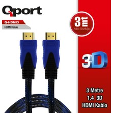 Qport HDMI to HDMI 3 M Altın Uçlu Kablo (Q-HDMI3)